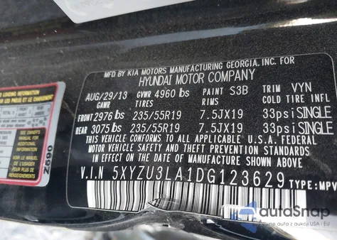 2013 Hyundai Santa Fe Sport 2.0T from USA, damaged, VIN 5XYZU3LA1DG123629